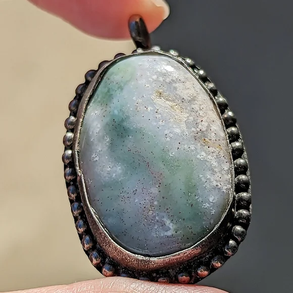 Vintage sterling silver oval handmade artisan handcrafted stone pendant 925 - Picture 6 of 7